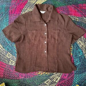 Vintage Brown Short Sleeve Button Up Size Small